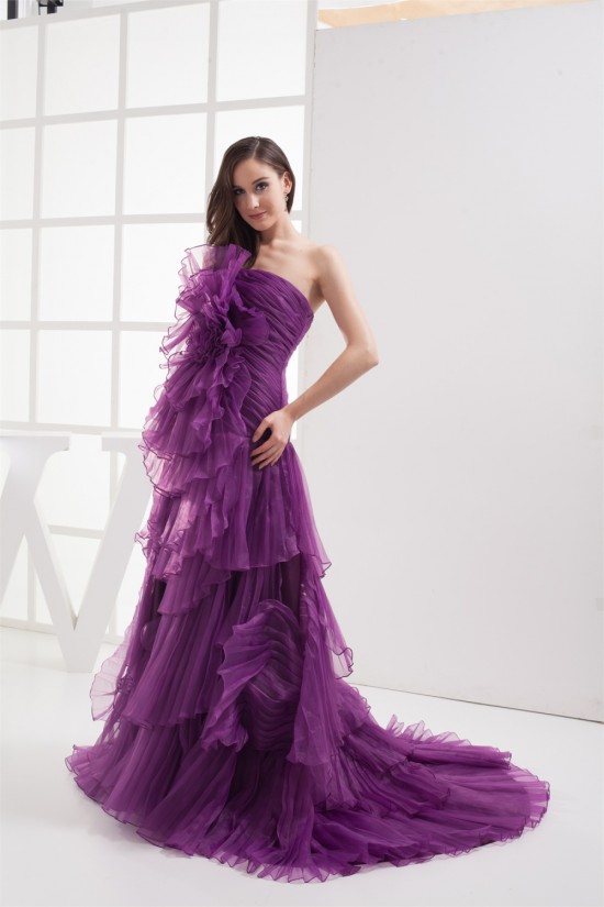 Court Train Strapless Satin Organza Handmade Flowers Prom/Formal Evening Dresses 02020165 Court Train Strapless Satin Organza Handmade Flowers Prom/Formal Evening Dresses 02020165
