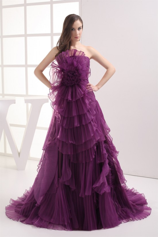 Court Train Strapless Satin Organza Handmade Flowers Prom/Formal Evening Dresses 02020165 Court Train Strapless Satin Organza Handmade Flowers Prom/Formal Evening Dresses 02020165