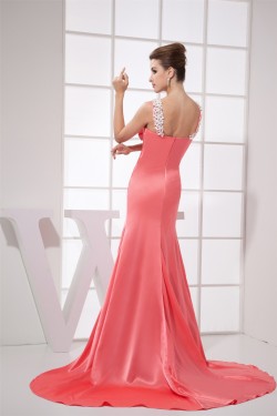 Elastic Woven Satin Ruched Sleeveless Brush Sweep Train Prom/Formal Evening Dresses 02020169