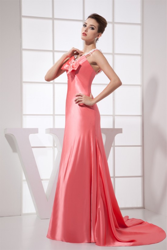 Elastic Woven Satin Ruched Sleeveless Brush Sweep Train Prom/Formal Evening Dresses 02020169 Elastic Woven Satin Ruched Sleeveless Brush Sweep Train Prom/Formal Evening Dresses 02020169