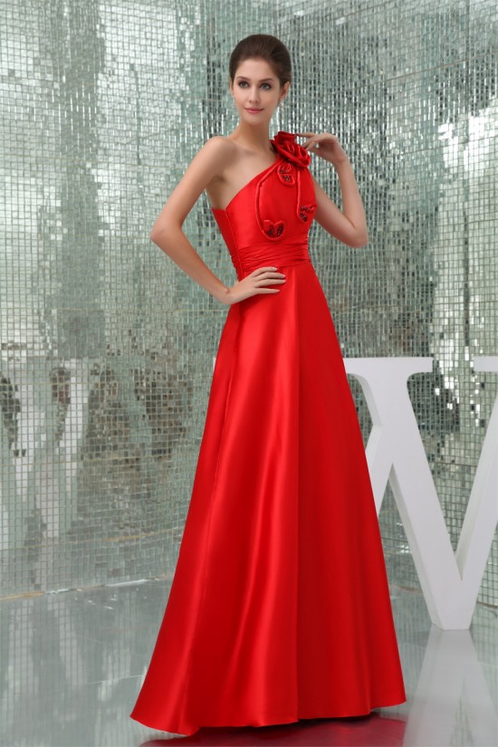 A-Line Floor-Length Beading One-Shoulder Long Red Prom/Formal Evening Bridesmaid Dresses 02020171