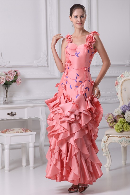 Floor-Length A-Line Cascading Ruffles Straps Prom/Formal Evening Dresses 02020172
