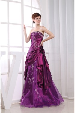 Floor-Length A-Line Taffeta Ice Yarn Strapless Prom/Formal Evening Dresses 02020176