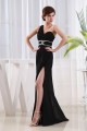 Floor-Length Beading One-Shoulder Long Black Chiffon Prom/Formal Evening Dresses 02020180