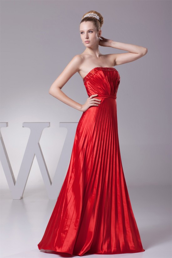 A-Line Floor-Length Beading Pleated Silk like Satin Long Red Prom/Formal Evening Dresses 02020182 A-Line Floor-Length Beading Pleated Silk like Satin Long Red Prom/Formal Evening Dresses 02020182