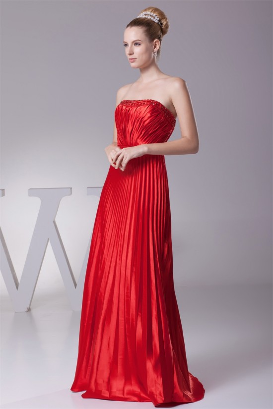 A-Line Floor-Length Beading Pleated Silk like Satin Long Red Prom/Formal Evening Dresses 02020182 A-Line Floor-Length Beading Pleated Silk like Satin Long Red Prom/Formal Evening Dresses 02020182