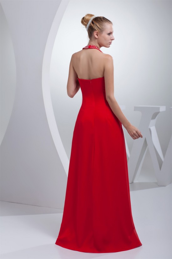 Floor-Length Beading Sleeveless Halter A-Line Long Red Prom/Formal Evening Dresses 02020185