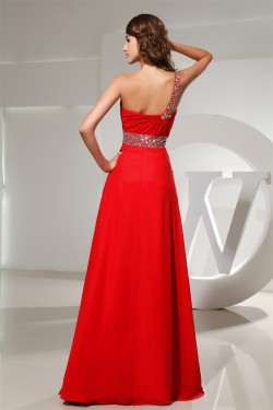 A-Line Floor-Length One-Shoulder Beading Long Red Chiffon Prom/Formal Evening Dresses 02020188