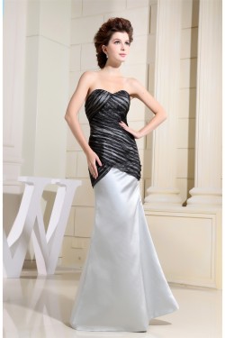 Floor-Length Satin Tulle Sleeveless Mermaid/Trumpet Black White Prom/Formal Evening Dresses 02020193