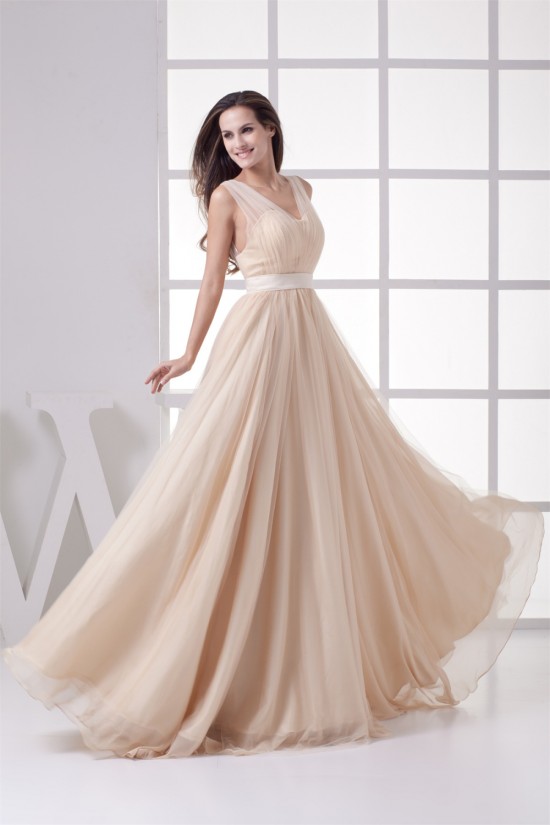 A-Line Floor-Length Sleeveless Fine Netting Long Prom/Formal Evening Dresses 02020195