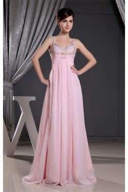 A-Line Floor-Length V-Neck Chiffon Long Pink Prom Evening Bridesmaid Dresses 02020202
