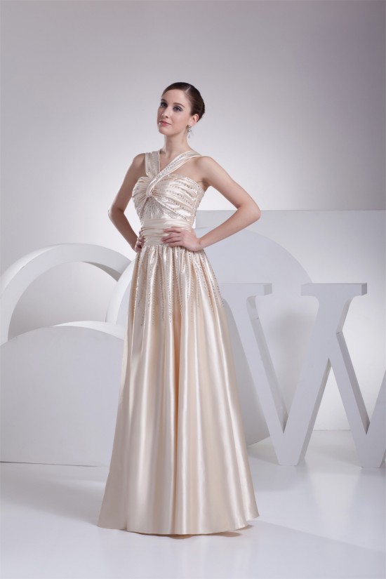 Halter A-Line Beading Sleeveless Silk like Satin Prom/Formal Evening Dresses 02020204