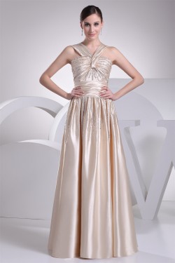 Halter A-Line Beading Sleeveless Silk like Satin Prom/Formal Evening Dresses 02020204
