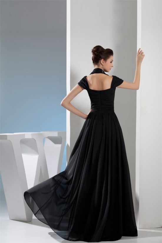 A-Line Halter Floor-Length Sleeveless Pleats Chiffon Long Black Prom/Formal Evening Dresses 02020205 A-Line Halter Floor-Length Sleeveless Pleats Chiffon Long Black Prom/Formal Evening Dresses 02020205