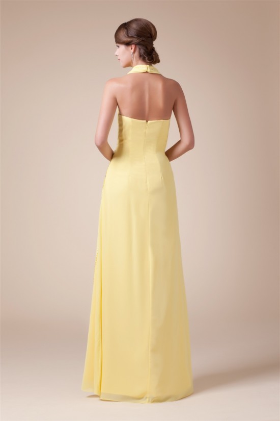 Halter Sleeveless Beading Chiffon Long Yellow Prom Evening Bridesmaid Dresses 02020206 Halter Sleeveless Beading Chiffon Long Yellow Prom Evening Bridesmaid Dresses 02020206
