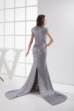 High-Neck Mermaid/Trumpet Sleeveless Brush Sweep Train Sequins Prom/Formal Evening Dresses 02020210