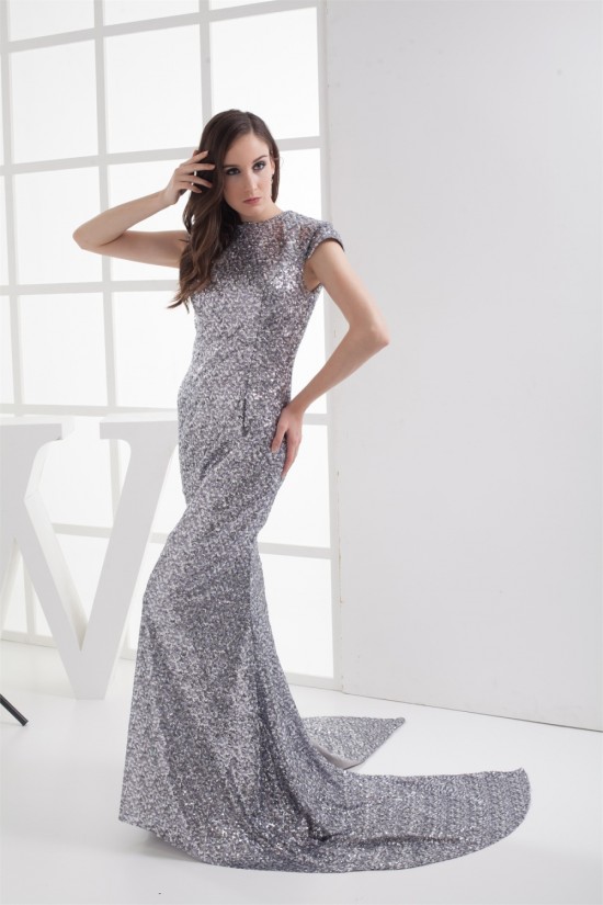 High-Neck Mermaid/Trumpet Sleeveless Brush Sweep Train Sequins Prom/Formal Evening Dresses 02020210 High-Neck Mermaid/Trumpet Sleeveless Brush Sweep Train Sequins Prom/Formal Evening Dresses 02020210