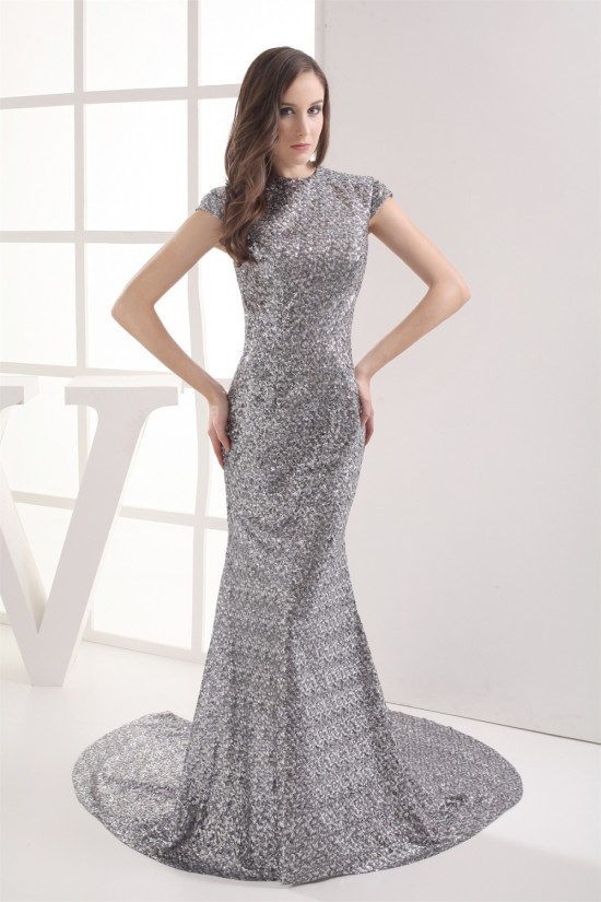 High-Neck Mermaid/Trumpet Sleeveless Brush Sweep Train Sequins Prom/Formal Evening Dresses 02020210 High-Neck Mermaid/Trumpet Sleeveless Brush Sweep Train Sequins Prom/Formal Evening Dresses 02020210
