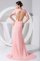 Hollow Back Satin Chiffon Puddle Train Short Sleeve Long Pink Prom/Formal Evening Dresses 02020211