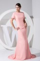Hollow Back Satin Chiffon Puddle Train Short Sleeve Long Pink Prom/Formal Evening Dresses 02020211