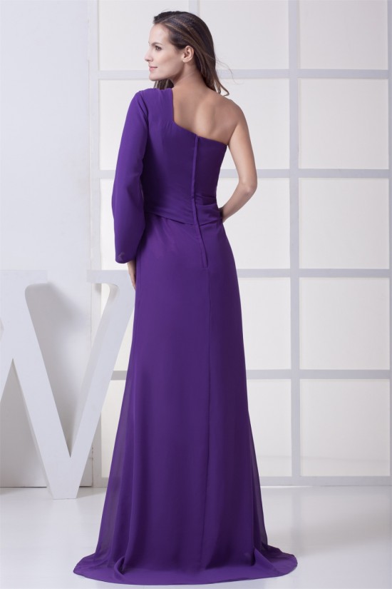 Long Sleeves Brush Sweep Train Ruched Chiffon Long Purple Prom/Formal Evening Dresses 02020215 Long Sleeves Brush Sweep Train Ruched Chiffon Long Purple Prom/Formal Evening Dresses 02020215