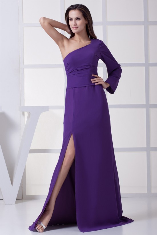 Long Sleeves Brush Sweep Train Ruched Chiffon Long Purple Prom/Formal Evening Dresses 02020215 Long Sleeves Brush Sweep Train Ruched Chiffon Long Purple Prom/Formal Evening Dresses 02020215