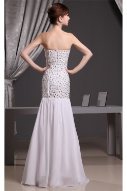 Mermaid/Trumpet Beading Chiffon Long White Prom/Formal Evening Dresses 02020217