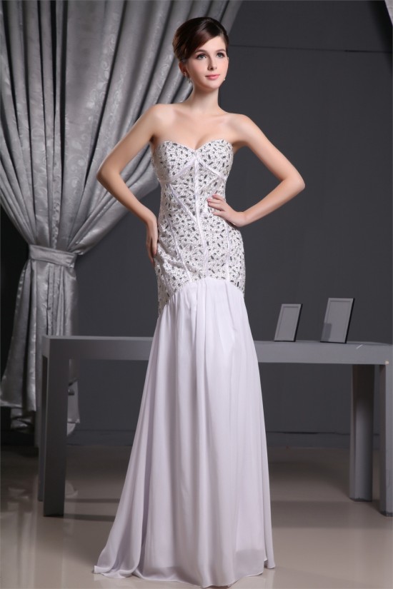 Mermaid/Trumpet Beading Chiffon Long White Prom/Formal Evening Dresses 02020217 Mermaid/Trumpet Beading Chiffon Long White Prom/Formal Evening Dresses 02020217