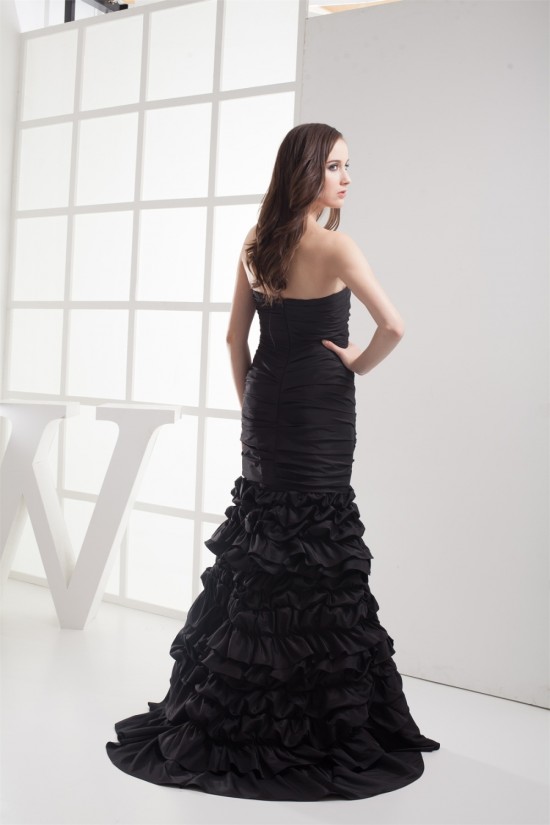Mermaid/Trumpet Sleeveless Strapless Brush Sweep Train Long Black Prom Evening Dresses 02020222 Mermaid/Trumpet Sleeveless Strapless Brush Sweep Train Long Black Prom Evening Dresses 02020222
