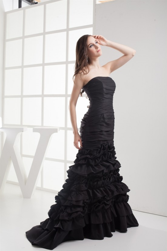 Mermaid/Trumpet Sleeveless Strapless Brush Sweep Train Long Black Prom Evening Dresses 02020222 Mermaid/Trumpet Sleeveless Strapless Brush Sweep Train Long Black Prom Evening Dresses 02020222