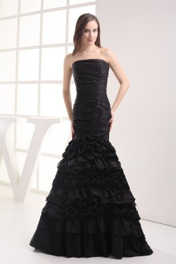 Mermaid/Trumpet Sleeveless Strapless Brush Sweep Train Long Black Prom Evening Dresses 02020222