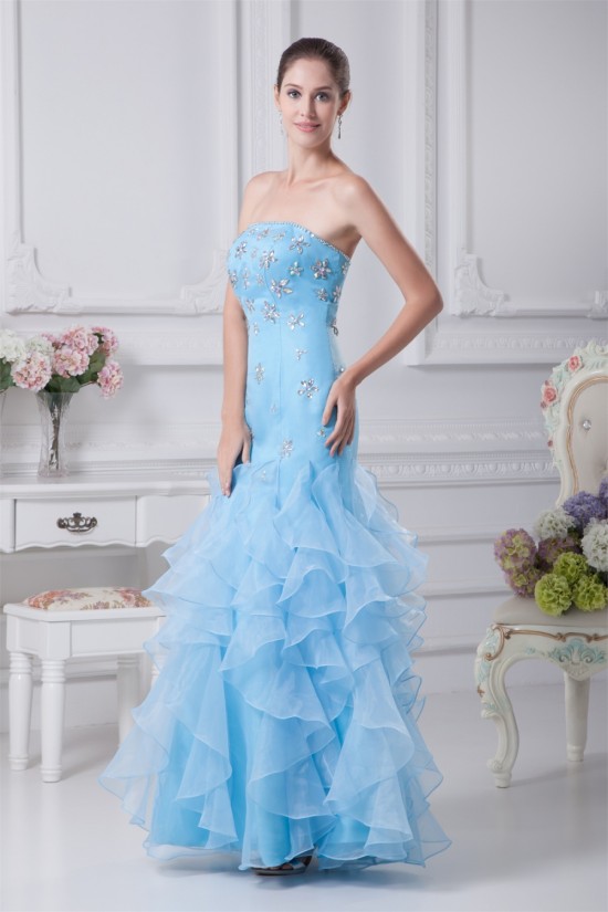 Mermaid/Trumpet Strapless Beading Sleeveless Long Blue Prom/Formal Evening Dresses 02020223