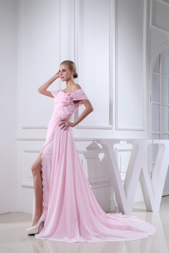 Off-the-Shoulder Sheath/Column Long Pink Chiffon Prom/Formal Evening Dresses 02020225 Off-the-Shoulder Sheath/Column Long Pink Chiffon Prom/Formal Evening Dresses 02020225