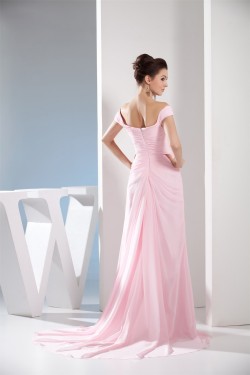 Off-the-Shoulder Sleeveless Brush Sweep Train Long Pink Prom/Formal Evening Dresses 02020226