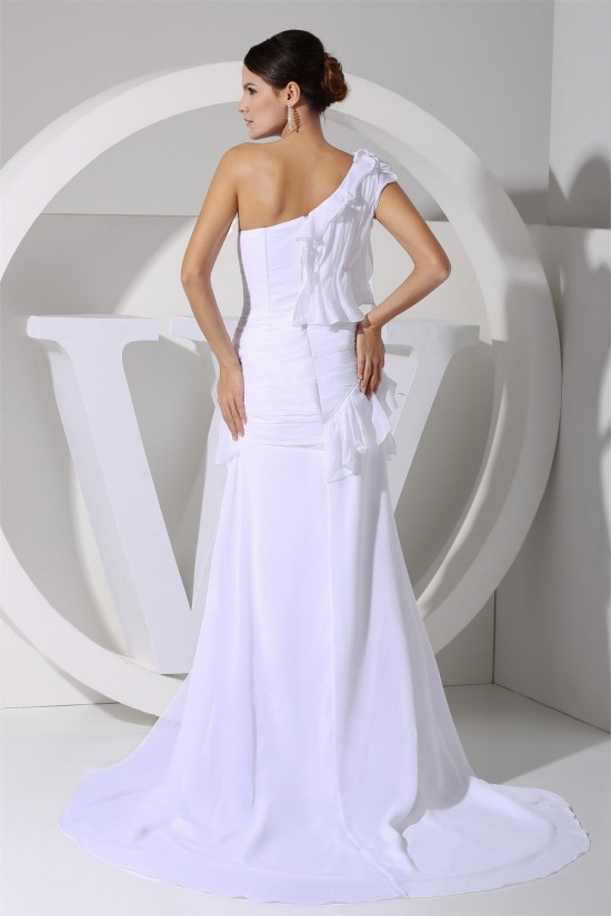 One-Shoulder A-Line Brush Sweep Train Sleeveless Long White Prom/Formal Evening Dresses 02020227 One-Shoulder A-Line Brush Sweep Train Sleeveless Long White Prom/Formal Evening Dresses 02020227