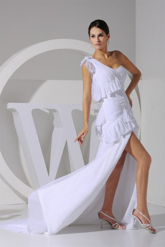 One-Shoulder A-Line Brush Sweep Train Sleeveless Long White Prom/Formal Evening Dresses 02020227 One-Shoulder A-Line Brush Sweep Train Sleeveless Long White Prom/Formal Evening Dresses 02020227
