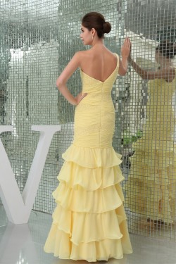 Trumpet/Mermaid One-Shoulder Beading Chiffon Long Yellow Prom/Formal Evening Dresses 02020229