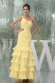 Trumpet/Mermaid One-Shoulder Beading Chiffon Long Yellow Prom/Formal Evening Dresses 02020229