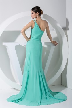 Trumpet/Mermaid One-Shoulder Beading Puddle Train Sleeveless Prom/Formal Evening Dresses 02020231