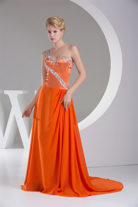 One-Shoulder Beading Puddle Train Sleeveless Prom/Formal Evening Dresses 02020232