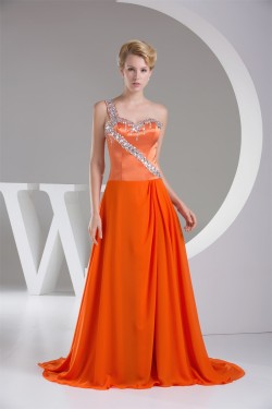 One-Shoulder Beading Puddle Train Sleeveless Prom/Formal Evening Dresses 02020232