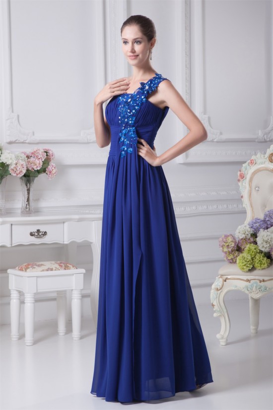 A-Line One-Shoulder Floor-Length Long Blue Prom/Formal Evening Bridesmaid Dresses 02020233