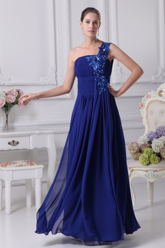 A-Line One-Shoulder Floor-Length Long Blue Prom/Formal Evening Bridesmaid Dresses 02020233