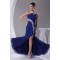 One-Shoulder Sheath/Column Chiffon Long Blue Prom/Formal Evening Dresses 02020234