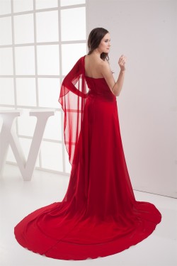 A-Line One-Shoulder Sleeveless Beading Long Red Prom/Formal Evening Dresses 02020236