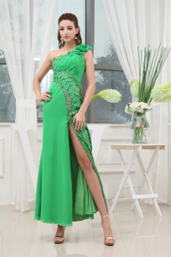 One-Shoulder Sleeveless Ruffles Chiffon Sequins Long Prom Evening Bridesmaid Dresses 02020237