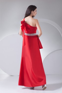 One-Shoulder Taffeta Floor-Length Sheath/Column Long Red Prom/Formal Evening Dresses 02020238
