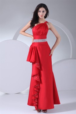 One-Shoulder Taffeta Floor-Length Sheath/Column Long Red Prom/Formal Evening Dresses 02020238