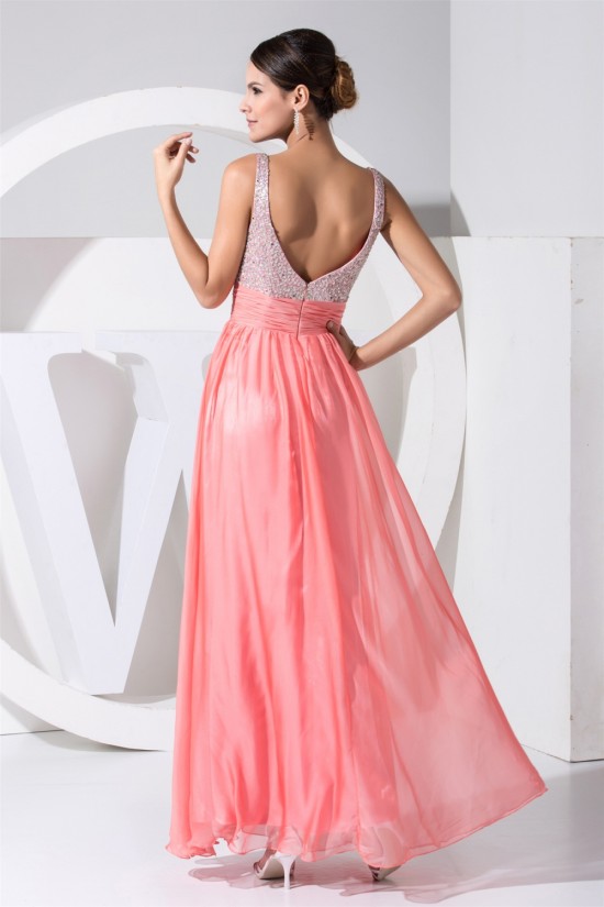 A-Line Straps Sleeveless Beaded Long Pink Prom/Formal Evening Dresses 02020241 A-Line Straps Sleeveless Beaded Long Pink Prom/Formal Evening Dresses 02020241