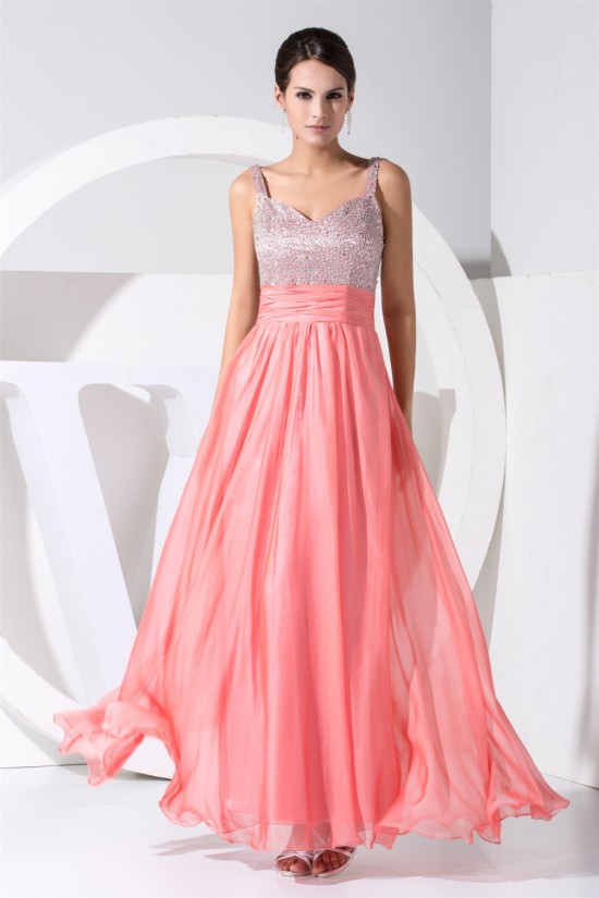 A-Line Straps Sleeveless Beaded Long Pink Prom/Formal Evening Dresses 02020241 A-Line Straps Sleeveless Beaded Long Pink Prom/Formal Evening Dresses 02020241